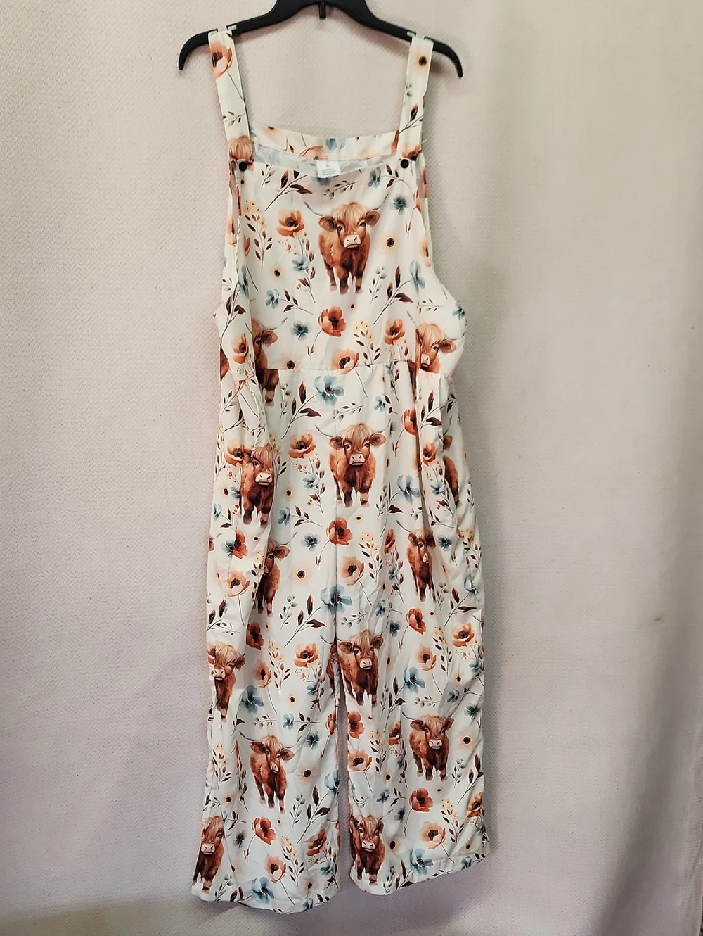 Women’s Floral & Cow Print Cotton Romper Jumpsuit - White - Picture 1 of 4